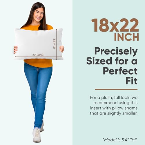 Image of Pillowflex Synthetic Down Pillow Insert 18x22 in - Karate Chop Pillow | Large Rectangle Sham Form, Plush Polyester Cotton Blend, Cloud-Like Comfort, Clump-Resistant Fill, Smooth Elegant Finish