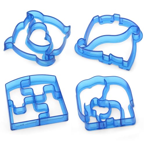 TNSLAND Moldes de pan para niños, 4 piezas sándwich cortadores de galletas, dinosaurios delfín jigsaw elefante cortador de galletas para niños pan y verduras para pan, sándwich, galletas, frutas
