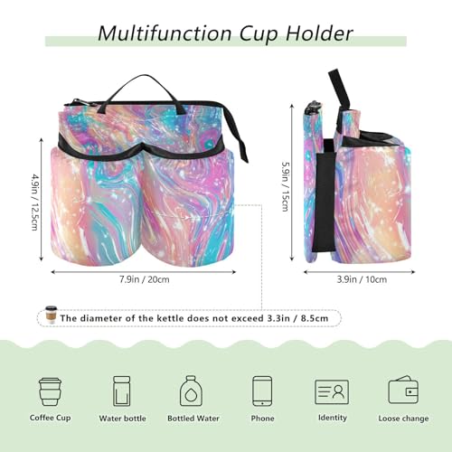 Image of Luggage Cup Holder for Suitcases Free Hands Suitcase Cup Holder Travel Luggage Drink Holder Portable Luggage Cup Caddy Bag Carrier with Handle Pink Liquid Gradient