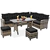 KROFEM 6-Piece Patio Furniture Set, Outdoor Sectional Sofa with Dining Table & Chairs, All-Weather Dining Set with Removable Cushion Covers, Ideal for Garden, Porch, Backyard, Black