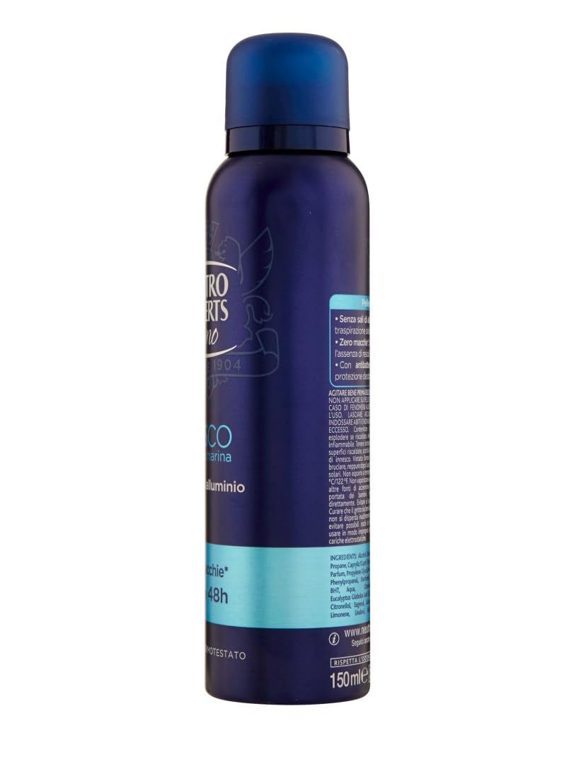 12x Neutro Roberts Deodorante Spray Uomo Fresco Essenza Marina,Deospray für Männer,Wirksam 48 Stunden Ohne Salze - 150ml + Beni Culinari Kostenloser Schlüsselanhänger