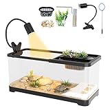 5.3 Gallon Turtle Tank, 9 In 1 Turtle Tank Kit with Climbing Platform, Adjustable Lamp, 3 Modes Filter, Hydropics Basket, Aquarium for Crabs, Fishes, Amphibians, Reptiles Enthusiasts Beginners (Black)