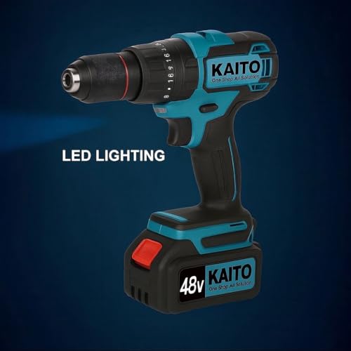 Image of KAITO 48V Cordless Brushless Hammer Drill Machine | 13mm Chuck | 2 x 5.0Ah Li-ion Batteries | 2-Speed 2000 RPM | 128Nm High Torque Drill Driver for Wood, Metal & Wall | Fast Charger