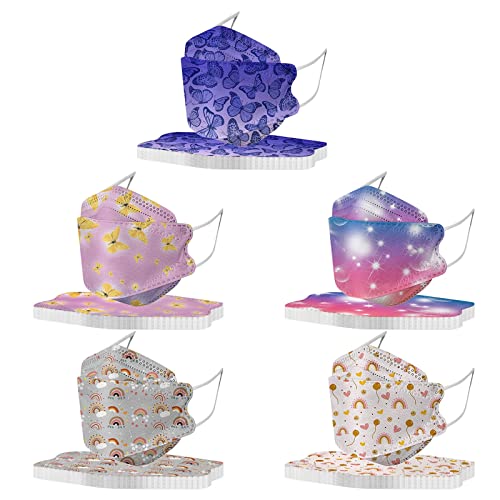 RuiGuio 50Pcs pour Masque Enfant Jetable Fille Garçon 4 Couches Filtre, Mignonne Facial imprimé Sport Anti-poussière Les Extérieurs Bandana, Confortable Respirable écharpe Animaux (#4, 50Pcs) Cover