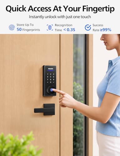 Philips WiFi Smart Lock with Handle, Fingerprint Keyless Entry Door Lock with WiFi Bridge, Smart Locks for Front Door with Handle Set, APP Remote Control, Voice Control, Auto-Lock, Matte Black - image 3