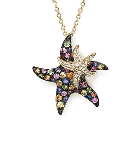 Image of GOWE Natural Multi Sapphire Real Diamond Starfish Lovely Pendant in 9K Yellow Gold Pendant