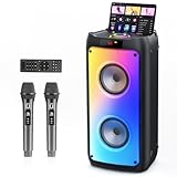 Karaoke Machine with 2 Wireless Microphones, Portable Bluetooth Speaker for Adults & Kids, Big Party PA System with Disco Lights for Gatherings, Stage Subwoofers, The Best Gifts for All