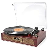 Vintage Bluetooth Record Player with Built-in Speakers, USB/SD Vinyl to MP3 Recording, 3-Speed...