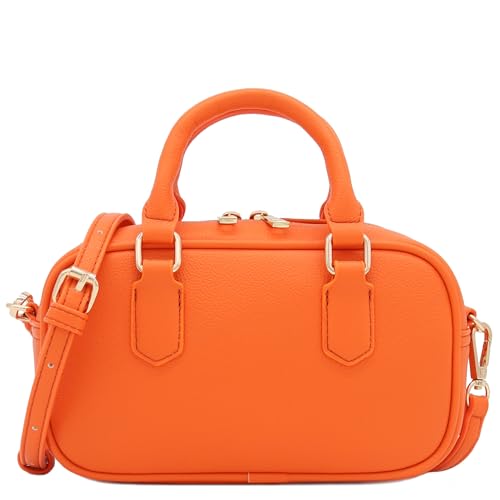 FashionPuzzle Mini PU Leather Satchel Purse Top Handle Crossbody Bag (Orange)