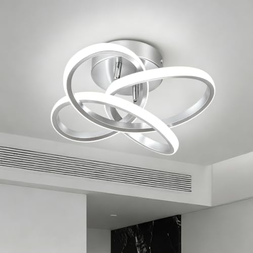 Image of CANEOE Modern Led Ceiling Light Fixture, 6000K Small Hallway Ceiling Light, Sliver Close to Ceiling Lights for Hallway Bedroom Bathroom Entryway Balcony Stair Curved Design Ceiling Lamp (Sliver)