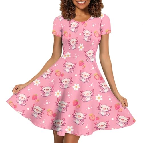 Image of AFPANQZ Womens Casual Summer Lightweight Vintage Dress Short Sleeve Midi Dress Knee-Long Luxury Formal Dress