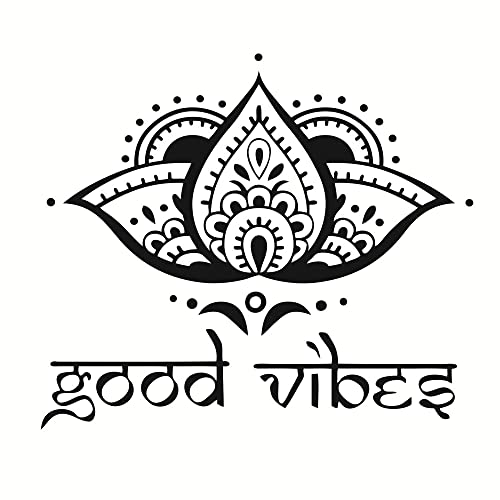Uilmniy Lotus Yoga Studio Wall Decal Good Vibes Namaste Mandala Flower Wall Stickier For Living Room Yoga Room Wall Decoration Mural Afn68 (Black) #TOP9