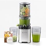 AMZCHEF Juicer Machine, Cold Press Juicer - 4.6" Large Feed Chute for Whole Fruits & Vegetables, Stainless Steel Slow Masticating Juicer Easy to Clean, Large Auger, Double Strainers, Silver