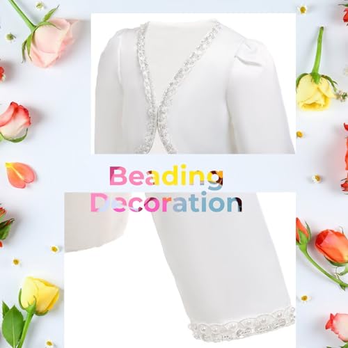 Girls Kids White Bolero Shrug Jacket Satin Cardigan Coat Wedding Party Bridesmaid Flower Dress Cover Up4