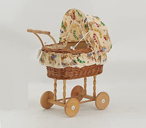 Culla per bambola in vimini con manico in legno