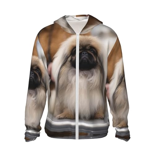 UPF 50+ Sun Protection Hoodie Rash Guard Long Sleeve Sun Shirt Pekingese Dog UV Shirt Full Zip Jacket