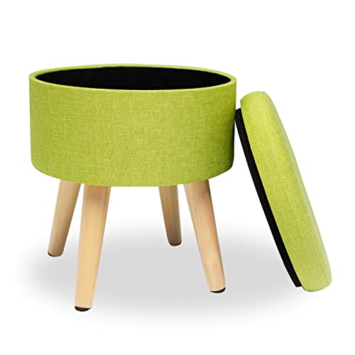 Tabouret de rangement rond contre le désordre, repose-pieds lin
