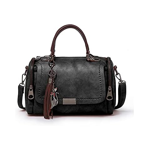 PORRASSO Retro Handbag Women Crossbody Bag Ladies Shoulder Bag Waterproof PU Leather Top-Handle Bag Work Travel Dating Boston Bag Black Cover