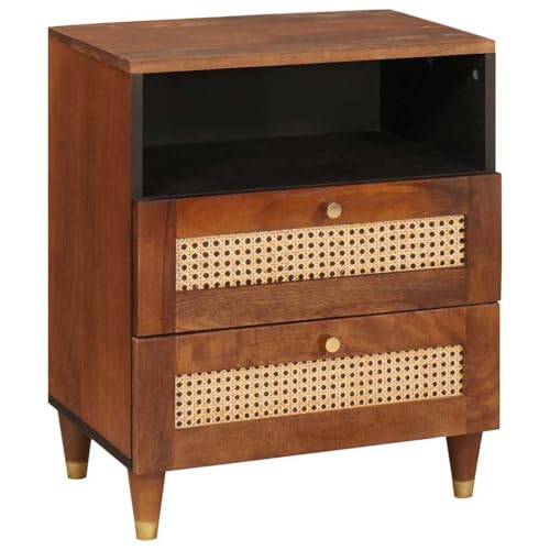 ULUYYUC Mesita de noche de 50 x 33 x 62 cm, mango de madera, 2 cajones, estante, asas doradas, estrecha, compacta para dormitorio y salón