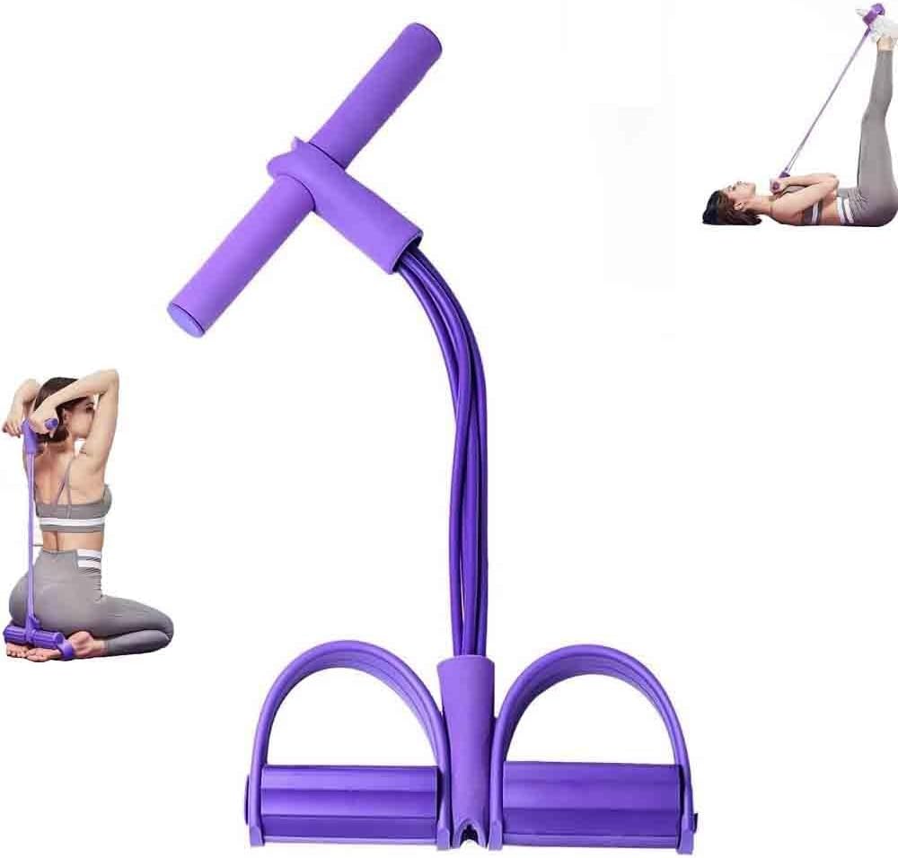 全身トレーニング用ポータブル4チューブペダル抵抗バンド - 男性と女性のためのホームジムピラティスエクササイズ機器 - 体幹、脚、腕