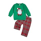 Roobeety Baby Set aus Sweatshirt und Hose - Zweiteiliger Weihnachts-Freizeitanzug für Jungen und Mädchen | Niedlicher Hausanzug mit Karo-Hose