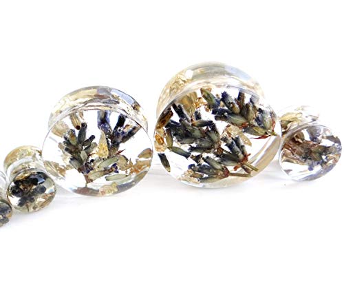 Eternity31 Lavender Ear Plugs Jewelry Gold Wedding gauges Real Flower Plugs Ear Tunnels Floral Bridal Plugs (12 mm / 1/2" / Pair)