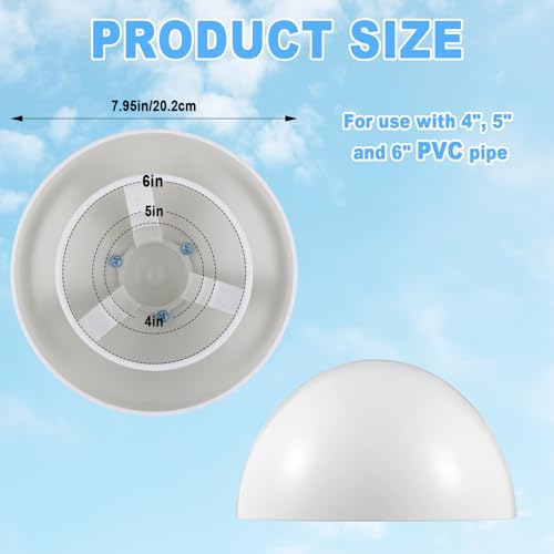 Wonderjune 2pack PVC Furnace Flue Pipe Vent Cap for 4\" 5\" 6\" Pipe Hemispherical Flue Roof Vent Cap Keep Small Animals Out of Exterior Exhaust Cover