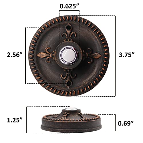 HOMEnhancements Campainha redonda tradicional bronze friccionado, botão de campainha com fio, campai