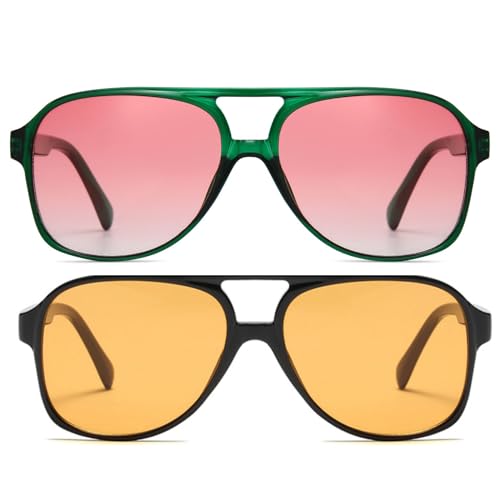 Image of Freckles Mark Vintage Retro 70s Sunglasses for Women Men Classic Large Square Aviator Trendy Glasses