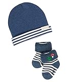 FALKE Unisex Baby Lucky Geschenkset 2-Pack Socken Baumwolle Blau Weiß Set mit Motiv geringelt Socken mit Plüsch und passende Mütze Geschenkidee 2 Paar
