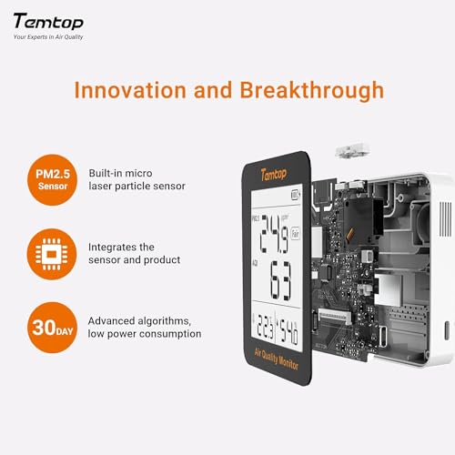 Image of Indoor Air Quality Monitor with Hygrometer, Temtop PM2.5 AQI Meter Indoor Thermometer Temperature and Humidity Monitor with Detachable Bracket, 4 Working Modes (S1 Up)