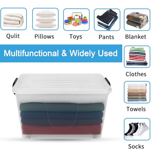 Image of Storite 2 Pack 27L Plastic Storage Box with Lid & Wheels|Kids Toys Organizer Bin|Clear Multipurpose Storage Container for Clothes, Books, Games, Bedroom, Playroom, Classroom & Office|44 x 33 x 25 cm