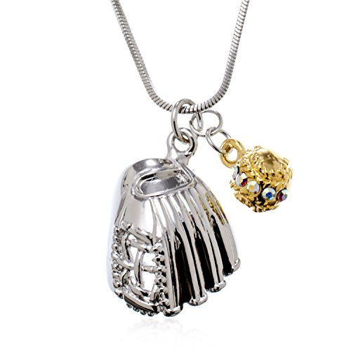 Pammyj Baseball Jewelry - Two Tone Baseball Glove And Ball Necklace, 17.5" #TOP1