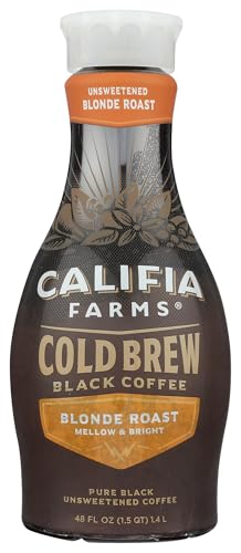 Califia Farms - Pure Black Blonde Roast Cold Brew Coffee, 48 Oz, 100% Arabica, Plant Based, Vegan, Gluten Free, Non GMO, Sugar Free, Iced Coffee
