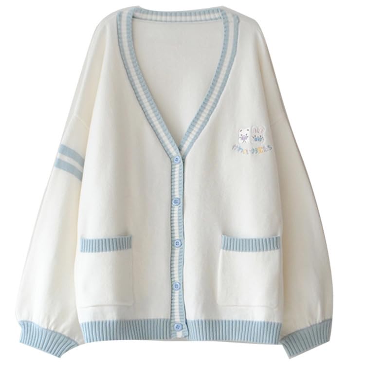 AISYBB Women's Japanese Y2K Kawaii Knitted Cardigan Sweet Academy Style JK Knitted Cardigan Girl Loose Kawaii Sweater Coat