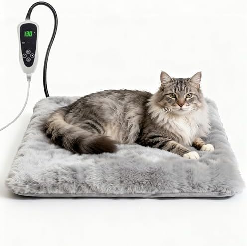 GOLOPET Cat Heating Pad 18x18 in with Smart Thermostat Switch and Power Line Protection Tube,Obtained MET and UL Dual Certification,Waterproof Pet Heating Pad for Cats, with Long Velvet Cloth Cover