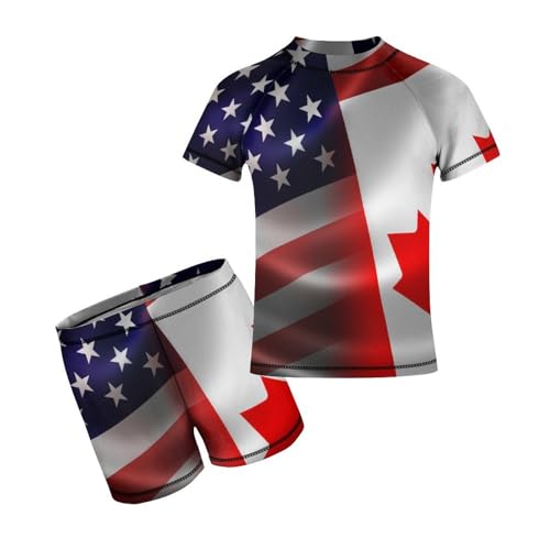 US Canada FlagChildren's Casual Swimsuit Set - Simple and Versatile8-10Y（130cm）