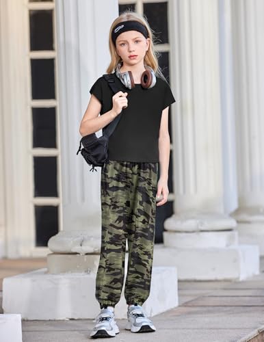 Image of Arshiner Girls Clothes 2 Piece Summer Outfits Drop Shoulder Top Pullover Sweatpants Jogger Set Sweatsuits Tracksuits 6-14Y