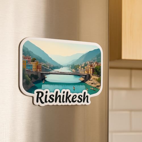 Image of Naxon Rishikesh Theme Souvenir Wooden Fridge Magnet for Refrigerator - Printed Fridge Magnet for Kitchen & Home Decor | Perfect Souvenir Gift | Size 3x3 in | Pack of 1
