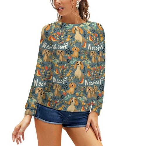 Sweat-shirt graphique imprimé fleurs oiseaux chiens saucisses