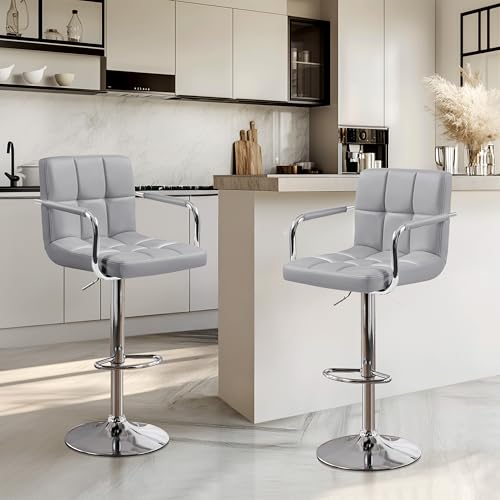 image for Yaheetech Bar Stools Set of 2, PU Leather Adjustable Swivel Barstools,