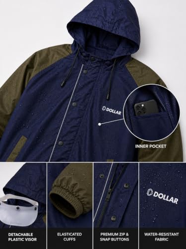 Image of Dollar Men's Waterproof Raincoat Set with Detachable Plastic Visor Hood | Lightweight Polyester Jacket Pant Rainwear Suit with 4 Pockets, Full Sleeve Leakproof for Biking, Trekking & Outdoor