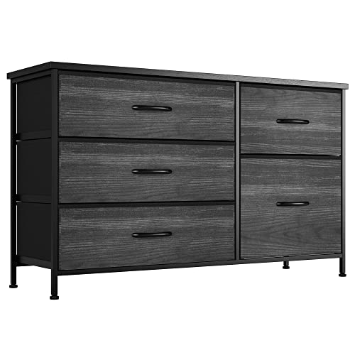 Image of Nicehill Black Dresser for Bedroom with 5 Drawers, Chests of Drawers for Closet, Clothes, Nursery, Bedroom Dresser with Drawers,Black Wood Grain