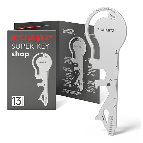 RICHARTZ KEY shop | Multitool Schlüsselanhänger | 13 praktische Funktionen | Hochwertiger, matt gestrahlter Edelstahl | Schlüsselanhänger Werkzeug inkl. Verpackung & Funktionsbeschreibung