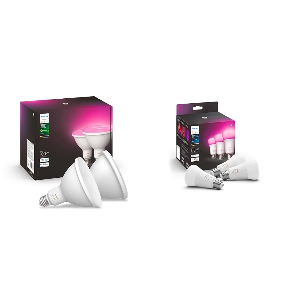 Philips Hue Smart 100W PAR38 LED Bulb - White and Color Ambiance Color-Changing Light - 2 Pack Smart
