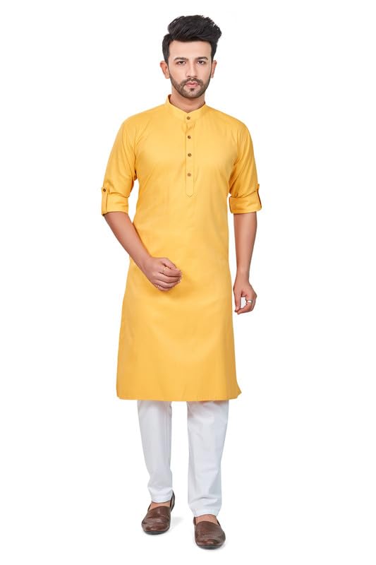 Be Active Men's Solid Yellow Kurta Set || Men Kurta Pajama || Men Kurta Pajama Set || Kurta Pajama For Men (My0012 3 Set M)