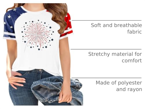Image of CAZYCHILD Girls 4th of July USA Shirt American Flag Patriotic T-Shirt Independence Day Outfit for Kids 5-14Years
