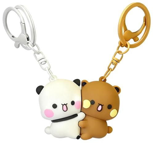 Image of IN-IMAGINE 2PCS Bubu Dudu Character Cute Keychains, Kawaii Cartoon Statue Bears Panda Figurine Key Chains, Multicoloured, Unisex