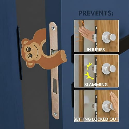 Image of Safe-O-Kid Complete Baby Safety Combo Kit | 2 Smiley-End Safety Locks, 1 Monkey-Shaped Door Stopper, 2 TPR Door Stoppers, 4 Corner Protectors & 2M Edge Guard Tape | Child Safety for Home - Assorted
