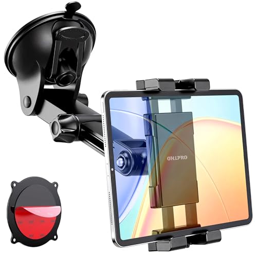 OHLPRO Tablet Holder for Car Dashboard & Windshield, Long Arm Suction Cup Tablet Mount Fits 5-17' iPad Pro/Air/Mini, Stable iPad Car Mount for Truck/SUV/Semi, Ideal Tech Gift for Drivers & Traveler